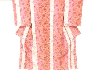 アンティーク　縞に菊楓模様織り出し手織り節紬着物